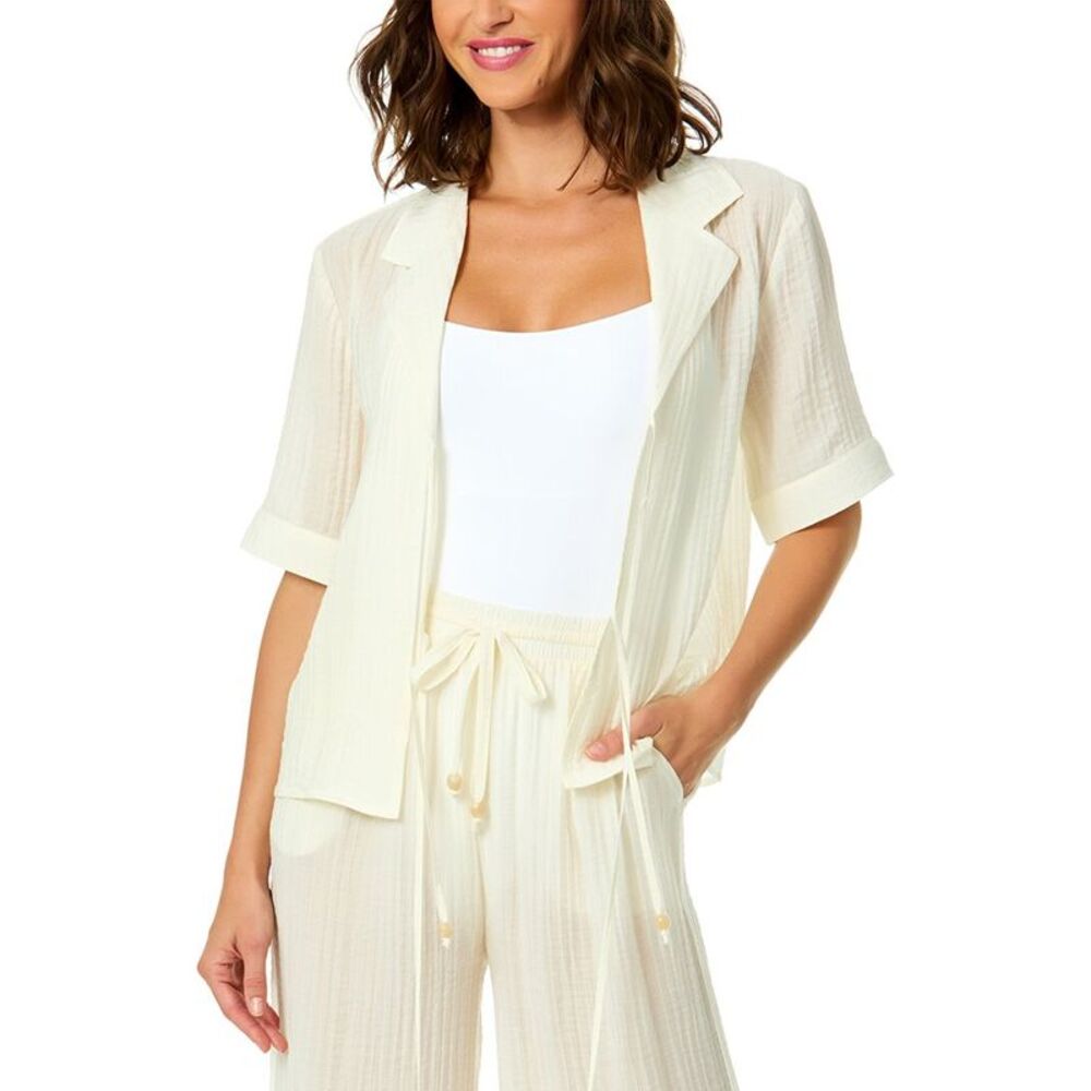 Cece Womens  Linen-Blend Tie Front Shirt